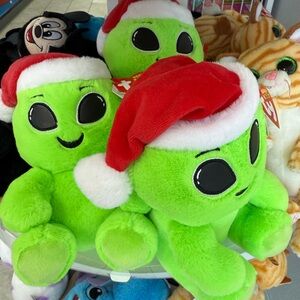 Ty Green Plush Alien with Red Santa Hat